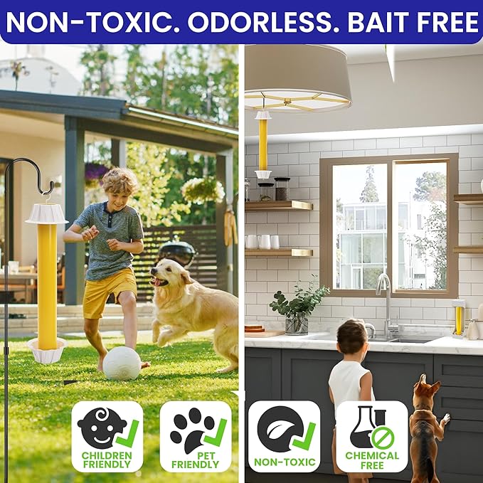 Fly Stick Sticky Fly Traps for Indoors Outdoor 6pk. Non-Toxic Super Sticky Hanging Flies Catcher Paper Tape Strips for Home. Catches All Bugs and gnats. Indoor Outdoor House Flying Insect Trap