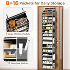 Over The Door Organizer, 8 Shelf Door Hanging Organizers with 8 Large Capacity Pockets, Back of Door Organizer Storage Hanging Shelves for Closet Bathroom Bedroom Nursery
