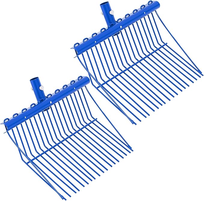 Tandefio 2 Pack Pitchfork Replacement Head Metal Horse Manure Rake Gardening Pitch Fork with Angled Tines for Horse Stall Poop Picking up(Blue)