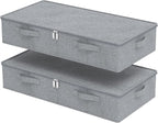 Underbed Storage Bin, Foldable Under Bed Flat Baskets Organizer, Container boxes with Lid for Organizing Clothes, Sheets, Blankets, Comforter, 31.4x15.7x5.9in, Grey, 2 Pack