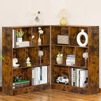 LEYAOYAO 7 Cube Bookshelf with Base,3 Tier Mid-Century Modern Brown Bookcase,Standing Wide Bookshelves Storage Organizer Shelf,Rustic Wood Display Cabinet Book Shelves for Bedroom,Living Room,Office
