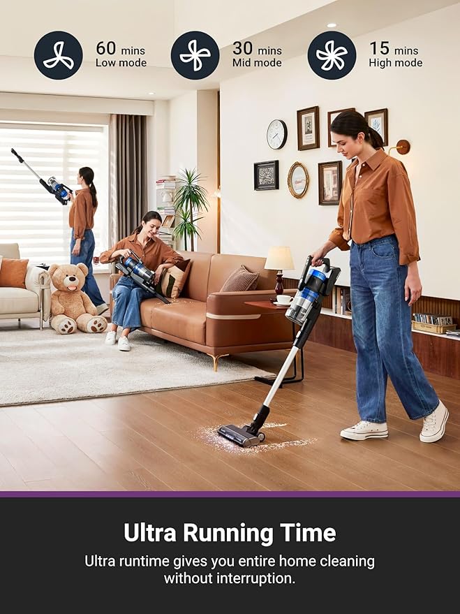Eureka Stylus Elite NEC490BL Cordless Stick Vacuum, 350W Powerful Suction, Self-Emptying Station, 60-Min Runtime, Anti-Tangle Brushroll, 5-Layer HEPA Filtration, Ideal for Pet Hair&All Floor Types