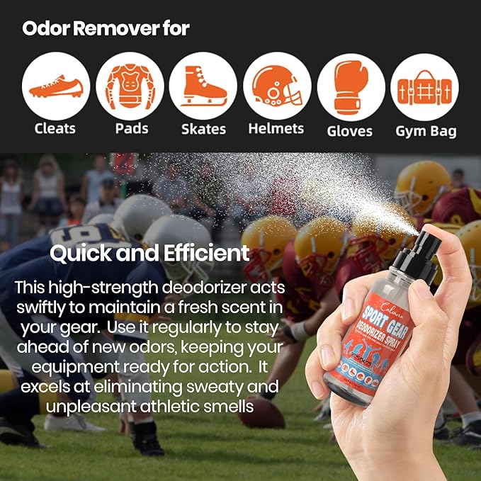 (2-Pack) Calvana 8.5 fl. oz Sports Equipment Deodorizer Spray, Heavy-Duty Odor Eliminator for Helmet, Hockey & Gym Bag, Boxing Glove, Work Boot, and Athletic Gear, Travel-Friendly, Total 17 fl.oz