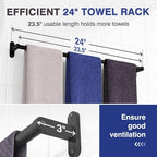 Powools Matte Black Towel Rack for Bathroom - 24" Rustproof Towel Holder, Sturdy Towel Bar Wall Mounted, Space-Saving Towel Hanger, Bathroom Accessories, Home Decor, Apparment Essentials