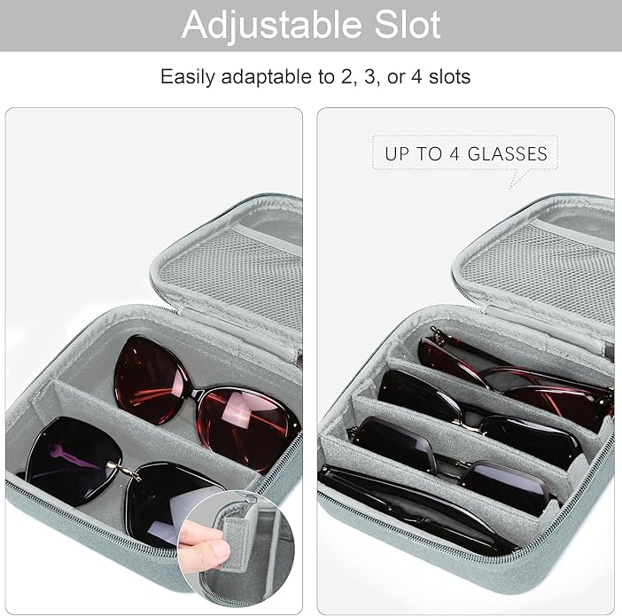 Bukere Travel Sunglasses Organizer Case Adjustable Slot For Multiple Eyeglasses Hard-shell Portable Storage Box for Men Women