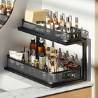 2-Pack 21.3 IN Depth Under Sink Organizer With Next-Gen Ball-Bearing Slides,Sophisticated Mesh 2-Tier Pull Out Shelf for Kitchen & Bathroom,Fits Small Items-Black