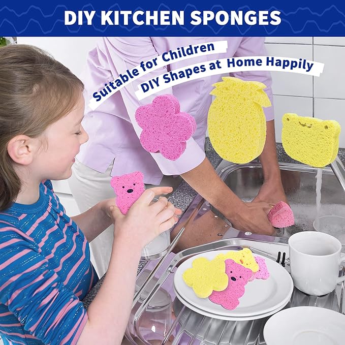 CELOX 24 Pack Durable Kitchen Sponges, Natural Wood Pulp Sponges for Dishes, Absorbent Cellulose Sponge Bulk for Cleaning Kitchen, Bathroom, DIY for Kids, 4.3" x 2.6" x 0.5"