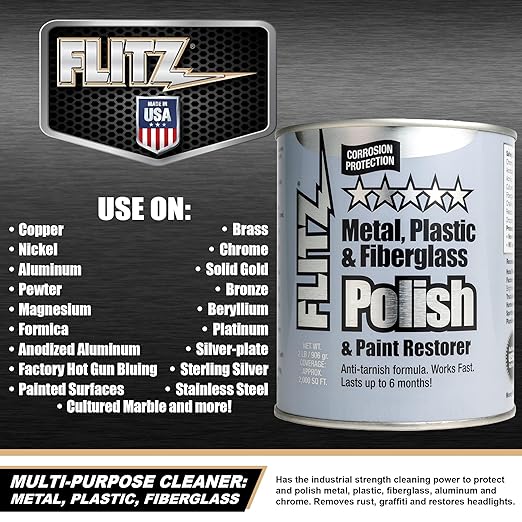 Flitz Multi-Purpose Metal Polish Paste - 2lb Can of USA-Made Chrome Polish - Works on Stainless Steel, Aluminum, Plastic, Jewelry and Cars - Non-Abrasive Cleaner & Rust Remover (1 Pack)