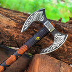 MDM-012 Custom Hand Forged Viking Axe Real Tomahawk Viking Hatchet Beared Camping Axe, 5160 HIGH Carbon Steel Blade, Throwing Set Vintage Ax Viking Gift for Him Ax