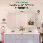 TokeShimi 48x26 Recessed Medicine Cabinet with Mirror Aluminum Black, Tempered Frameless Bathroom Mirror with Storage Adjustable, White Wall Mounted Medicine Cabinet for Bathroom Farmhouse