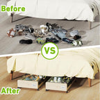 Tututry Under Bed Storage with Wheels, XXL 60L Under the Bed Storage Bins, Underbed Storage Containers with Lids & Label, Rolling Metal Drawer for Shoes, Clothes, Books, Toys (2-Pack Beige)