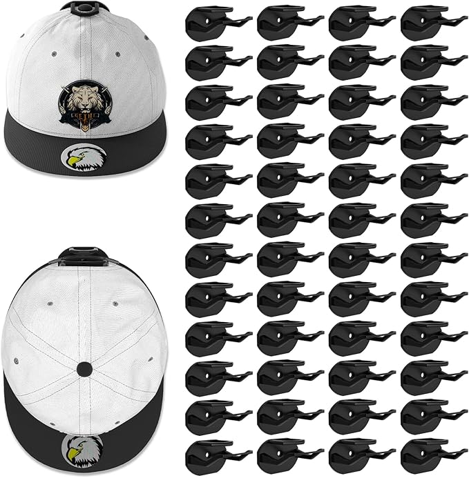 48 Pack Adhesive Hat Hooks for Wall, Super Strong Hat Rack for Baseball Caps, Hat Organizer Display for Home Decor, Hat Hangers Holder for Wall, Door, Closet, No Drilling - USA Patented (Black)