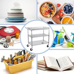 WDT Heavy Duty 3 Tier Utility Cart,990Lbs Capacity Wire Rolling Cart with Wheels, Commercial Grade Service Cart with Shelving Liners and Handle Bar Metal Carts for Kitchen Office Hardware, NSF Listed