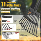 Rake for Leaves: Small Metal Garden Rake, 8.5" Wide, 11 Metal Tines,Heavy Duty Lightweight Kids Leaf Rakes for Small Lawn Yard Shrub,Tight Spot Garden Bed Leaf Debris Picking Cleaning, 60” Long Handle