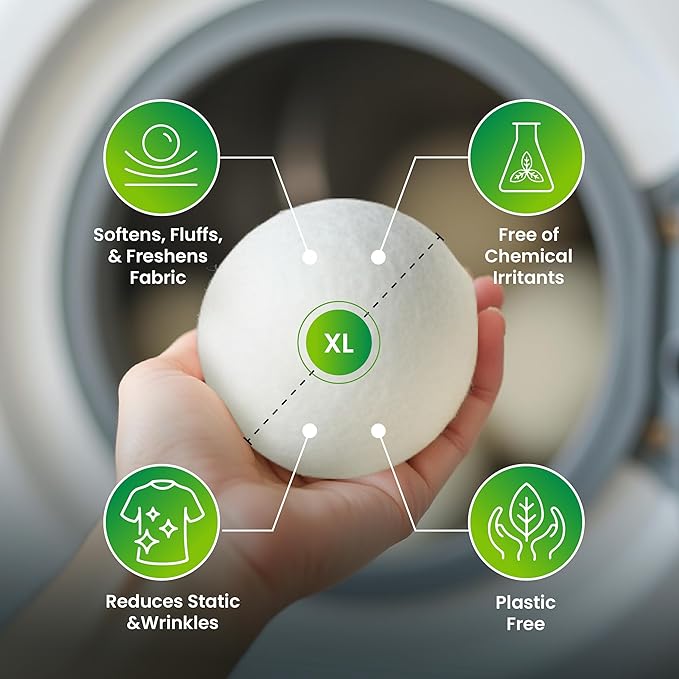 SEREN Wool Dryer Balls with Essential Oils – 100% New Zealand Wool, Plastic-Free & Reusable, Reduces Wrinkles & Static, Gentle on Baby Clothes & Sensitive Skin