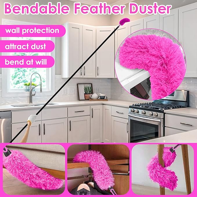 15 Foot Dusters for Cleaning, Duster with Extension Pole 7-15ft, Microfiber Feather Duster Used for Cleaning Ceiling Fan, High Window, Blinds, Shutters, Sofa, Cobweb Duster for Home (12 PCS)