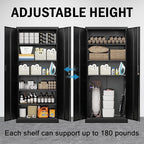 Metal Garage Storage Cabinets,71” Tall Metal File Cabinet with 5 Adjustable Shelves, Lockable Storage Cabinets for Office, Home, Garage, Warehouse 71" H x 31.5" W x 15.8" D (Black)
