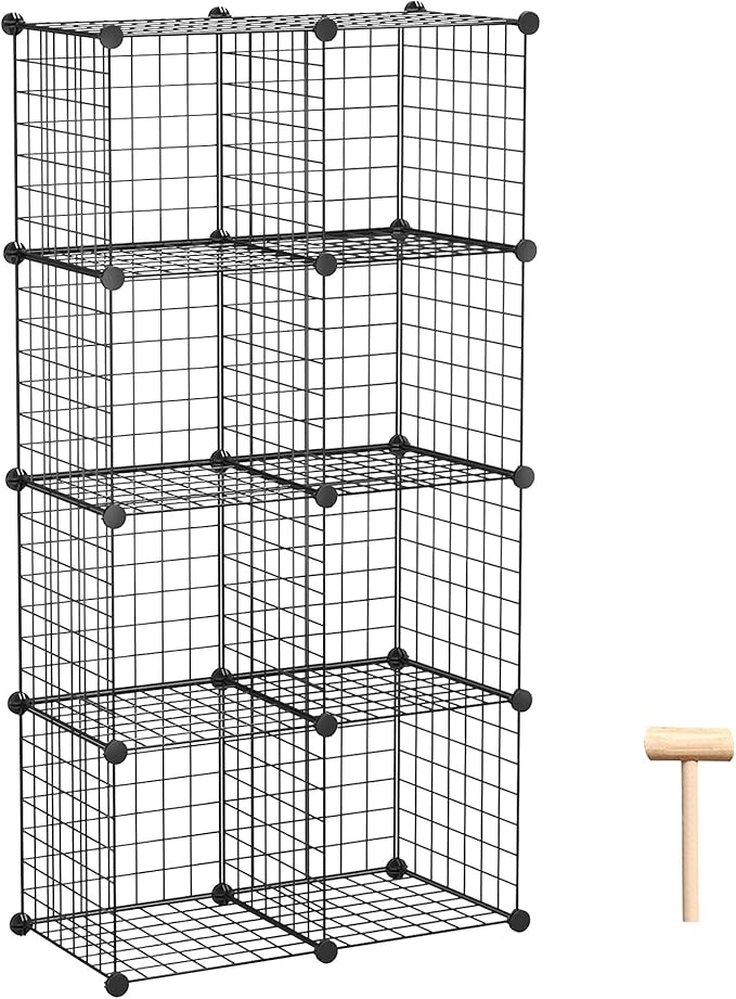 C&AHOME Wire Cube Storage, 8-Cube Organizer Metal C Grids Storage, Storage Bins Shelving, Modular Book Shelf, DIY Closet Cabinet Ideal for Living Room, Home, Office 24.8" L x 12.4" W x 48.4" H Black