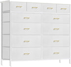 Chest of Drawers for Bedroom with 12 Deep Drawers Tall Fabric Dresser, Storage Cabinet for Closet, Nursery, Bedside, Living Room, Entryway, Hallway (White)