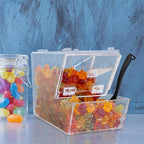 Inevibe Candy Bin Topping Dispenser - Acrylic Bulk Sprinkle Container with Scoop, Stackable & Magnetic for Multiple Holders - For Cereal, Nuts, Candies & Snack Food Storage - 2 Pack