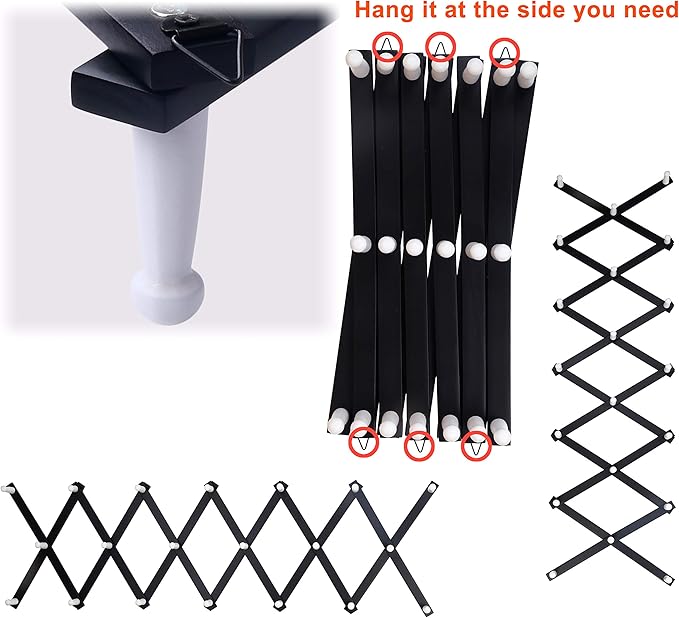 Dseap Accordian Wall Hanger: 16” High Wooden Wall Expandable Coat Rack, Hat Rack Holder, Accordion Hook for Baseball Caps, Coats, Mugs, 20 Peg Hooks, Black & White