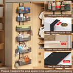 Over The Door Organizer, Metal Hanging Door Organizer with 6 Adjustable Baskets and 5 Hooks, Behind The Door Storage for Closet Cabinet Kitchen Bathroom Bedroom Pantry Organizer, Black