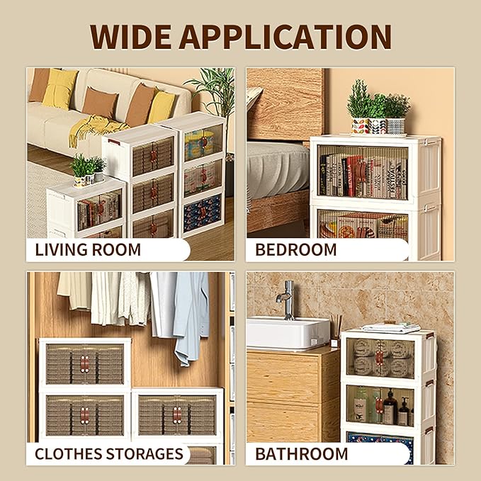 5-Tier Stackable Storage Bins with Lids & Open Front Design, Foldable Storage Bins with Wheels for Home Organization, Collapsible Space Saving Multi-Layer Organizer, 48QT