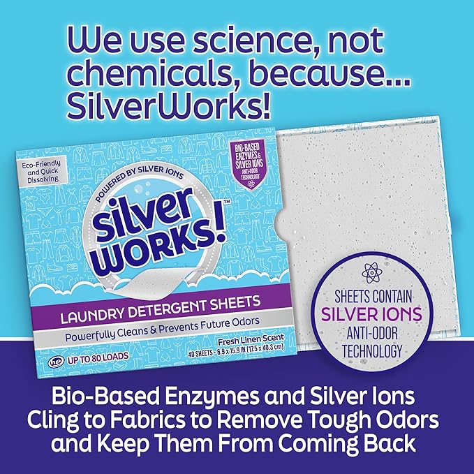 Premium Dissolvable Laundry Detergent Sheets, Silver Ion Odor Elimination Technology, Powerfully Clean & Prevent Odors, Dissolves Fully, 40 Sheets, Fresh Linen