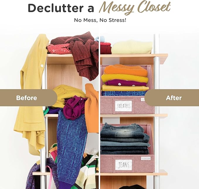 Closet Bins for Organization – 12x12x10 Foldable Boxes for Clothes, Fabric Trapezoid Storage Bins, Storage Baskets, Decorative Storage Baskets, Sweaters, Baby Clothes, Nursery– Pink, 3 Pack