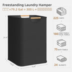 STORAGE MANIAC 3-Pack Large Laundry Hamper, 100L (26.4 Gal) Collapsible Laundry Basket with Bamboo Handles, Freestanding Waterproof Clothes Hamper for Laundry Room, Bedroom, Dorm, Towels, Toys, Black
