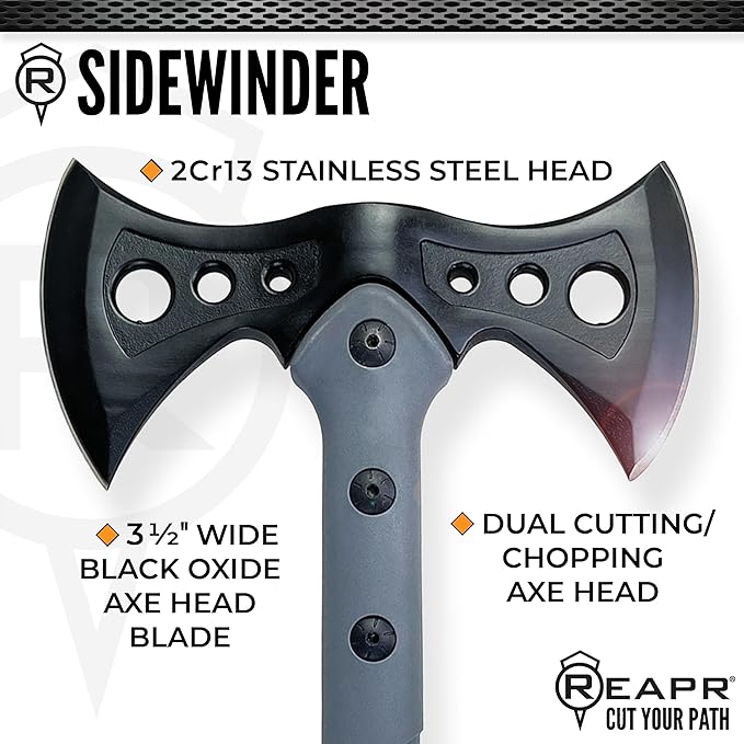Reapr Sidewinder Tactical Double Axe – 16" Dual-Headed Survival Hatchet with 2Cr13 Stainless Steel Cast Head, Black Oxide Finish, Nylon-Reinforced Handle, Ballistic Sheath – Camping, Hunting, Outdoor