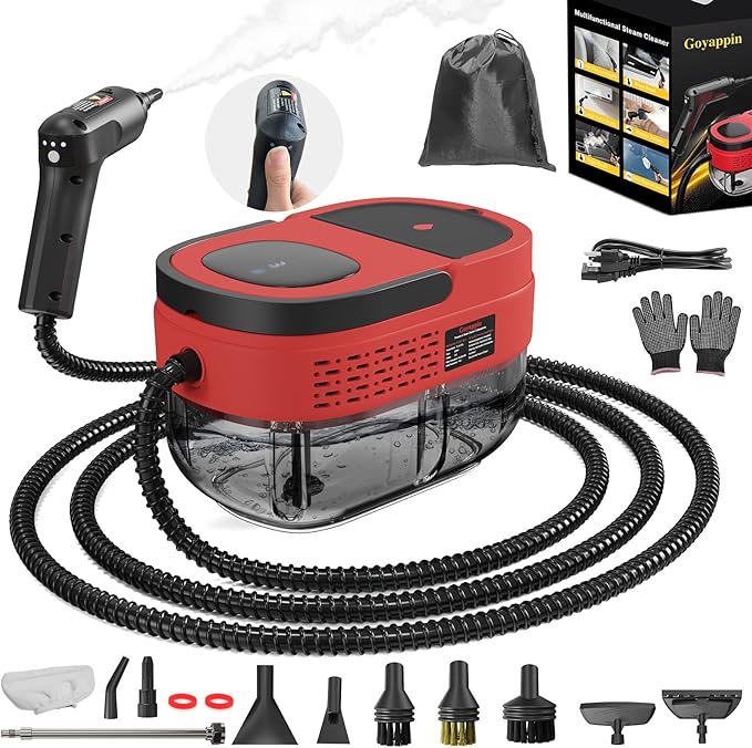 Steam Cleaner for Home, 15s Heat-Up, 1.6L Water Tank, 3-Level Adjustable Handle, Handheld Steam Cleaner for Car Detailing, Dirt, Furniture, Couch, Floor Tile, Bathroom, Bed Bugs, 12Pcs Accessories
