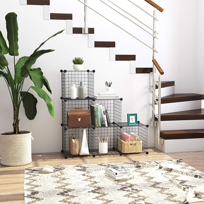 C&AHOME Wire Cube Storage, 6 - Cube Organizer Metal C Grids, Modular Shelves Units, Storage Bins Shelving, Closet Organizer, Ideal for Home, Office, Living Room, 36.6”L x 12.4”W x 36.6”H Black