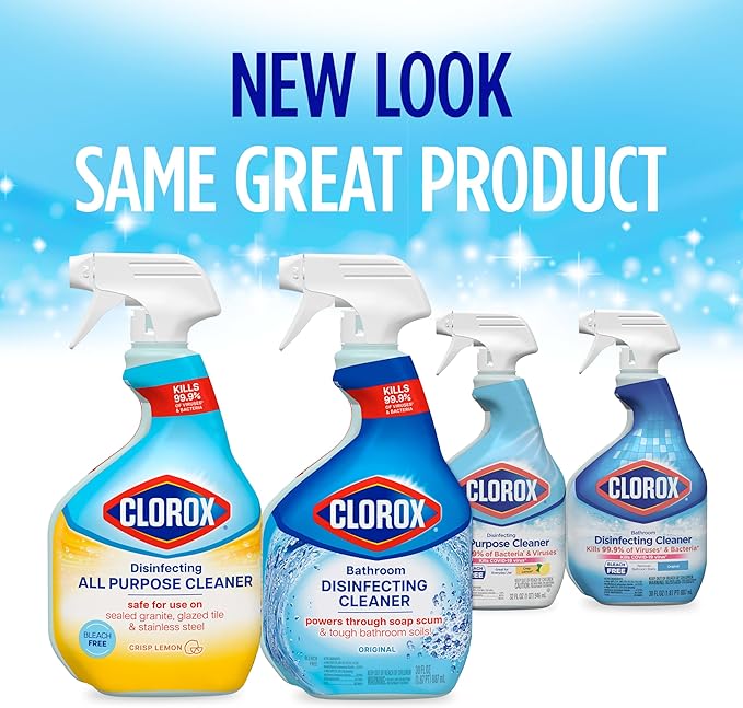 Clorox Disinfecting All-Purpose Cleaner 32 Oz and Disinfecting Bathroom Cleaner, Household Essentials, 30 Oz, Pack of 3