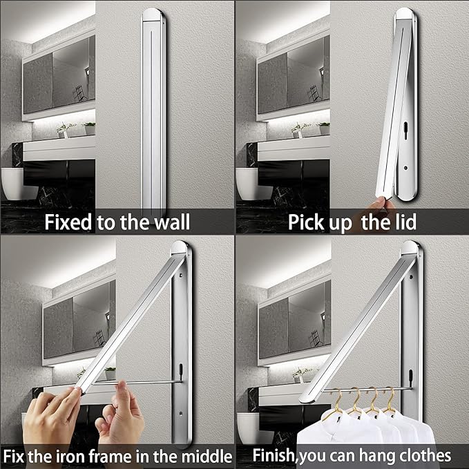 Clothes Drying Rack Folding Indoor And Outdoor Universal, Wall Mounted Folding Drying Rack Clothing Retractable Dryer Rack For Laundry Room Closet Organization And Storage, Aluminum (1, Silver)