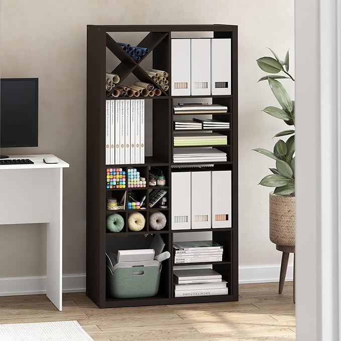 Furinno Cubicle 3-Shelf File Organizer Cube Insert (Does not fit IKEA Kallax Shelving), Black Dark Oak