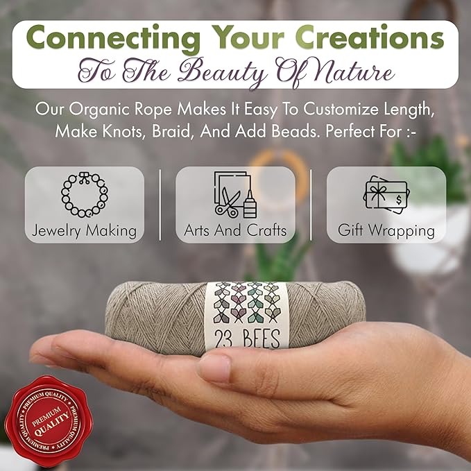100% Organic Hemp Cord, Twine, String for Jewelry, Beading, Macrame, Crafts, 23 Bees (10 lb.) Natural