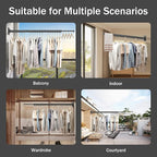 Wall Mounted Clothes Drying Rack - Foldable, Retractable Laundry Hanger with Grey-Rings