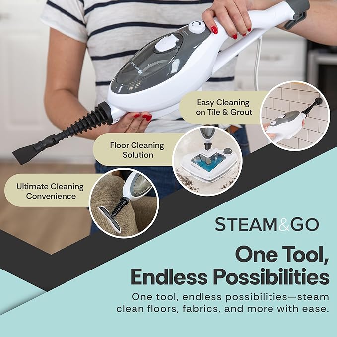 Steam and Go 10-in-1 Steam Mop - Multi-Functional Floor Steamer for Home Use w/Detergent Chamber, Detachable Handle & Handheld Steam Cleaner for Tile, Grout, Hardwood, Upholstery, Carpets & Furniture