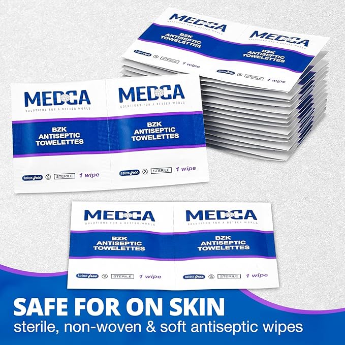 Hand Wipes – (Pack of 1000) Benzalkonium Chloride Swabs Individual BZK Single-Use Packets by MEDca