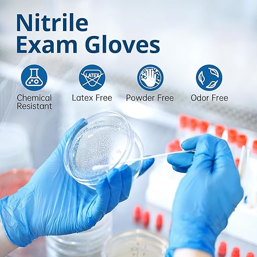 Disposable Nitrile Exam Gloves, Blue, Nitrile Gloves Disposable Latex Free, Medical Gloves, Cleaning Gloves, Food-Safe Rubber Gloves, Powder Free, Non-Sterile, 50-ct Box (Large)