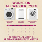 Washing Machine Cleaner Tablets Unscented 24 Pack Residue-free Laundry Washer Cleaner for HE Front Load, Top Load Washing Machine Cleaning Tablets Pro Descaler Deodorizer, Low Suds 1 Year Supply