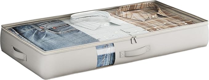Under Bed Storage Containers with Window, Closet Organizers and Storage Bags, Foldable Underbed Storage Bags for Blankets, Clothing, Comforter, Linen Sheets, Wrapping Paper, 1 Pack, Grey