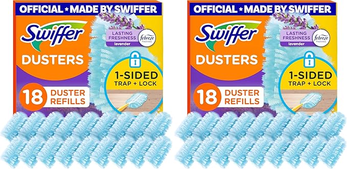 Swiffer Dusters, Ceiling Fan Duster, Multi Surface Refills with Febreze Lavender, 18 Count (Pack of 2)