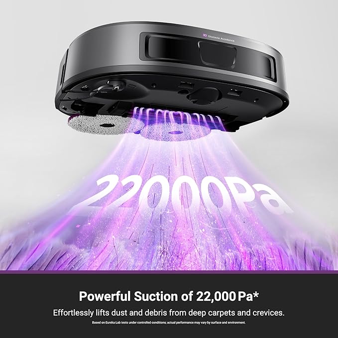 Eureka J15 Evo Ultra Self-Emptying Robot Vacuum Combo, 22,000 Pa Suction Auto Mop Lifting 131°F Hot Air Dry Scrub Extend Robotic Vacuum Cleaner
