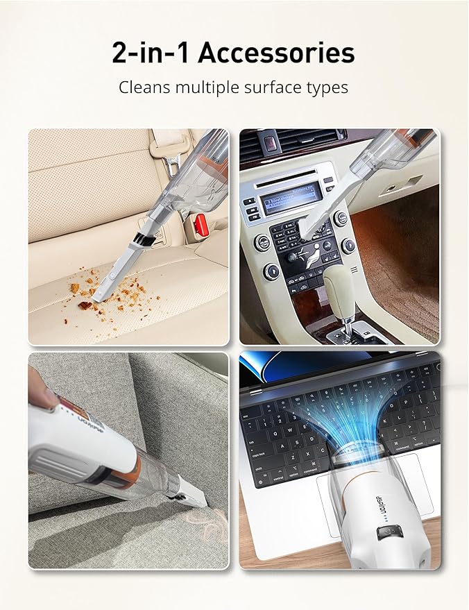 Aspiron Cordless Handheld Vacuum, 24KPA Powerful Car Vacuum, Rechargeable, Charging Dock, Ergonomic Handle, 2-in-1 Crevice Tool, 1.8lb Portable Vacuum Cleaner with 2-Speed for Car, Home, White