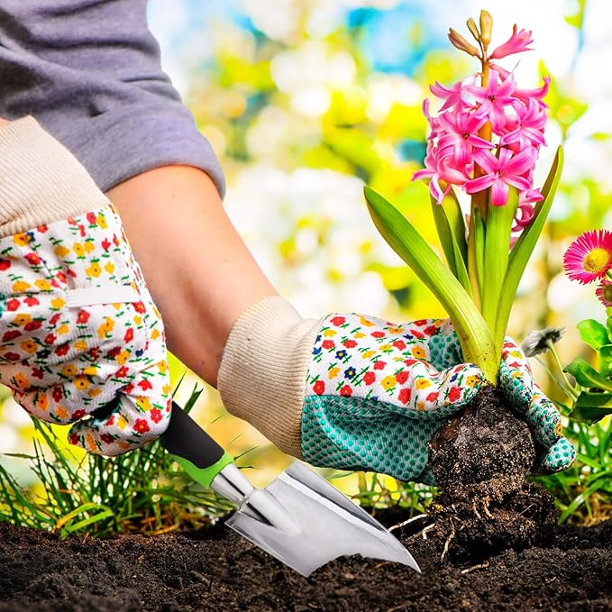 2 Pcs Garden Trowel Hand Shovel Tool Soil Scoop with Soft Rubberized Non Slip Handle Aluminum Alloy Potting Shovel for Digging Planting (Yellow, Green)