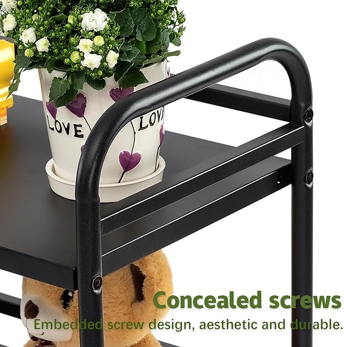 HDANI 3 Tier Rolling Cart Shelves,Heavy Duty Multifunctional Metal Frame-Supports 22 Lbs Per Tier,Rolling Cart with 2 Lockable Wheels for Home,Office,Kitchen,Bathroom,Bedroom (Black)…