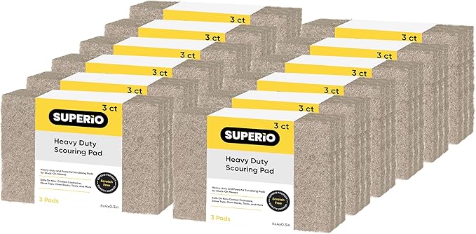 Superio Scouring Pad Pack of 36 - Non-Scratching Natural Sisal Cleaning Scrub Pads, Eco-Friendly Resuable Kitchen Scrubbing Pads