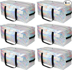 JCBZAMZ 6 Pack Heavy Duty Moving Bags Extra Large Waterproof Foldable Clothing Storage Totes Bags with Zipper,Reinforced Handles,Packing Moving Boxes for Dorm & Seasonal Storage,Iridescent